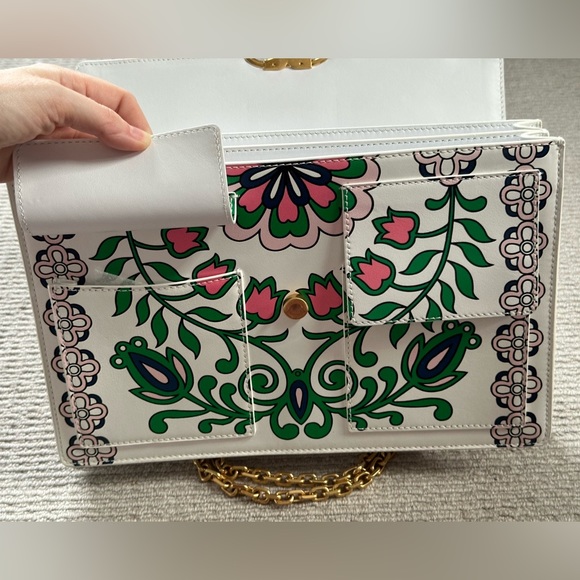 Tory Burch White Garden Party Leather Gemini Link Shoulder Bag - Picture 5 of 12
